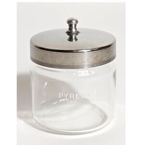 Vintage Pyrex Apothecary Medical Supplies Jar with Stainless Steel Lid